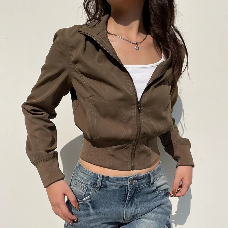 Retro Glow Turtleneck Crop Bomber