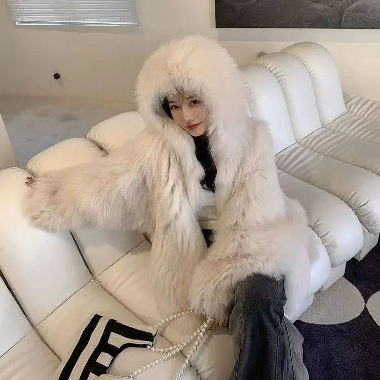 Fur Mist Hooded Splice Jacket