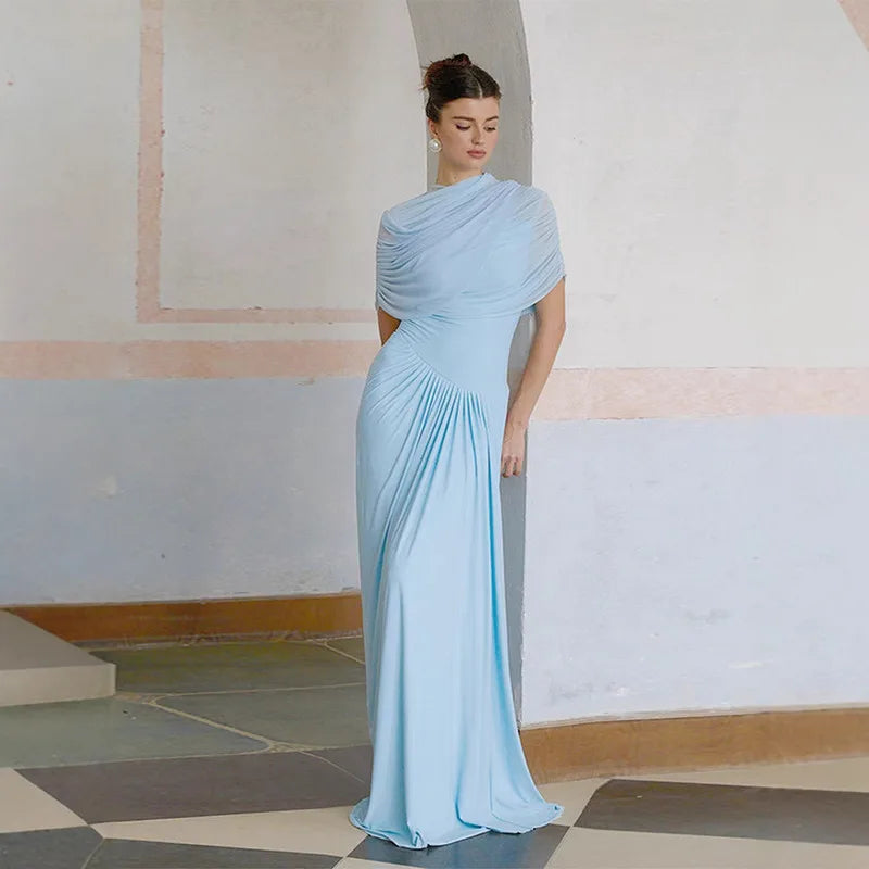 Graceful Pleats Elegant Evening Gown