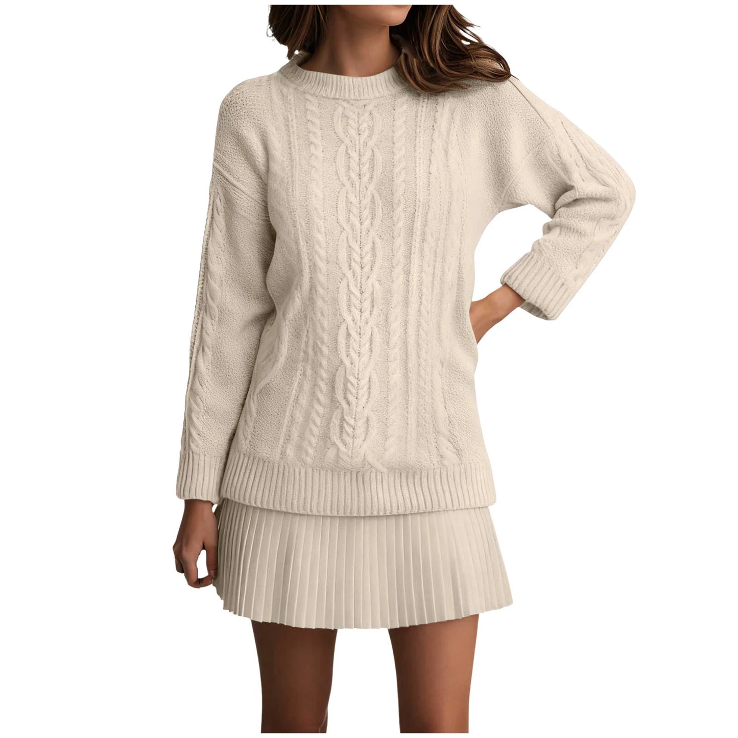 Women’s Twist Knit Sweater Dress — Retro O-Neck