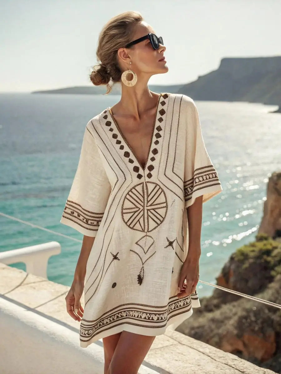 Coastal Bloom V-Neck Holiday Dress
