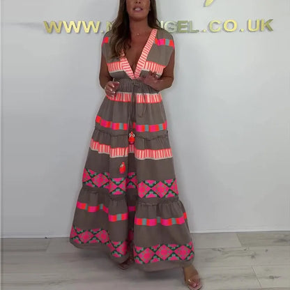 Boho Tassel V Neck Long Dress
