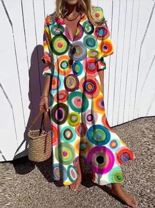 V-neck Bohemian Shirt Dress