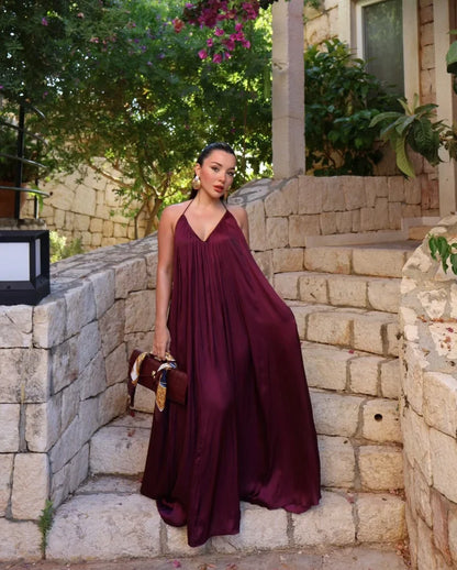 Elegant Lustre Backless Maxi Dress