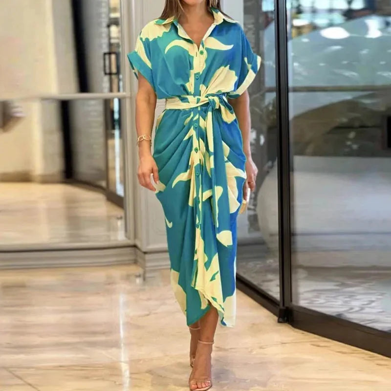 Autumn Elegance Printed Shirt Dress