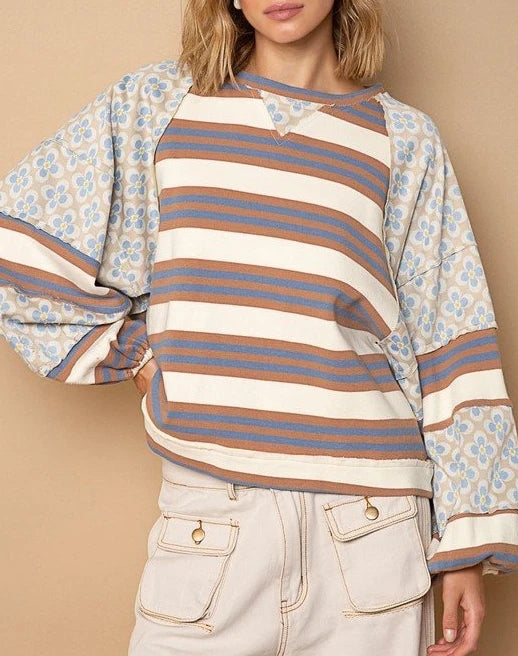 Vibrant Floral Stripe Hoodie