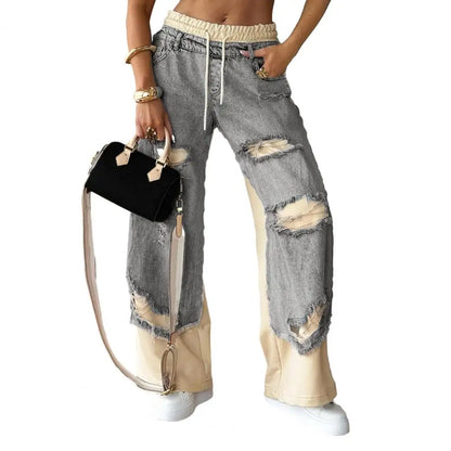 Ripped Drawstring Waist Sweatpants Jeans