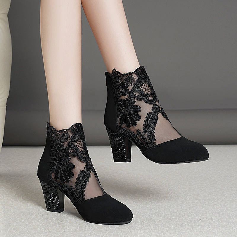 Lace Bloom Hollow Ankle Heels