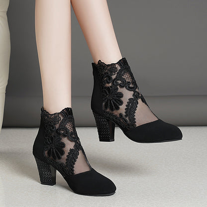 Lace Bloom Hollow Ankle Heels
