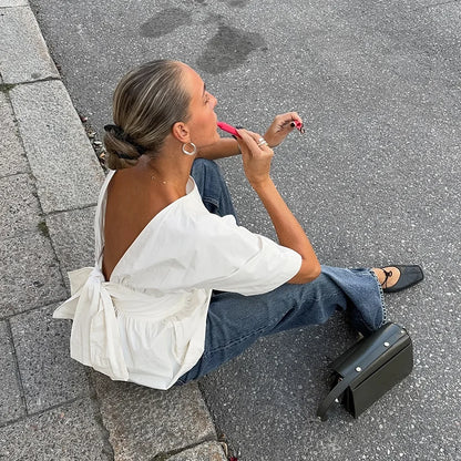 Chic Bow Backless Pleated Top