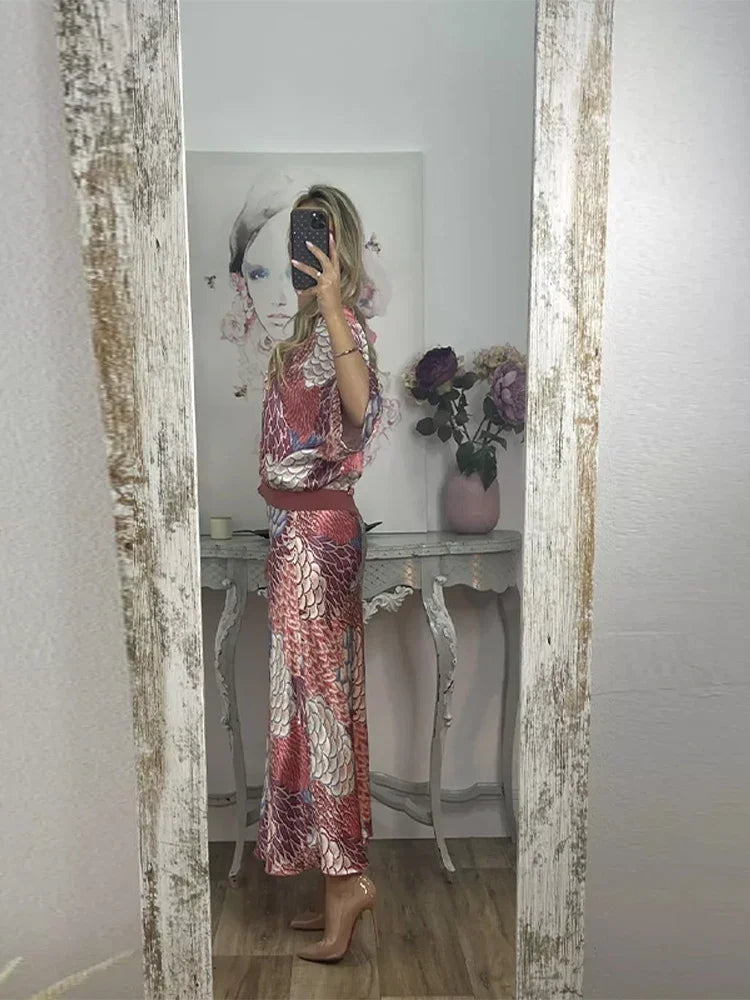 Sophisticated Printed V-Neck Skirt Set