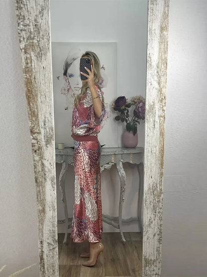 Sophisticated Printed V-Neck Skirt Set