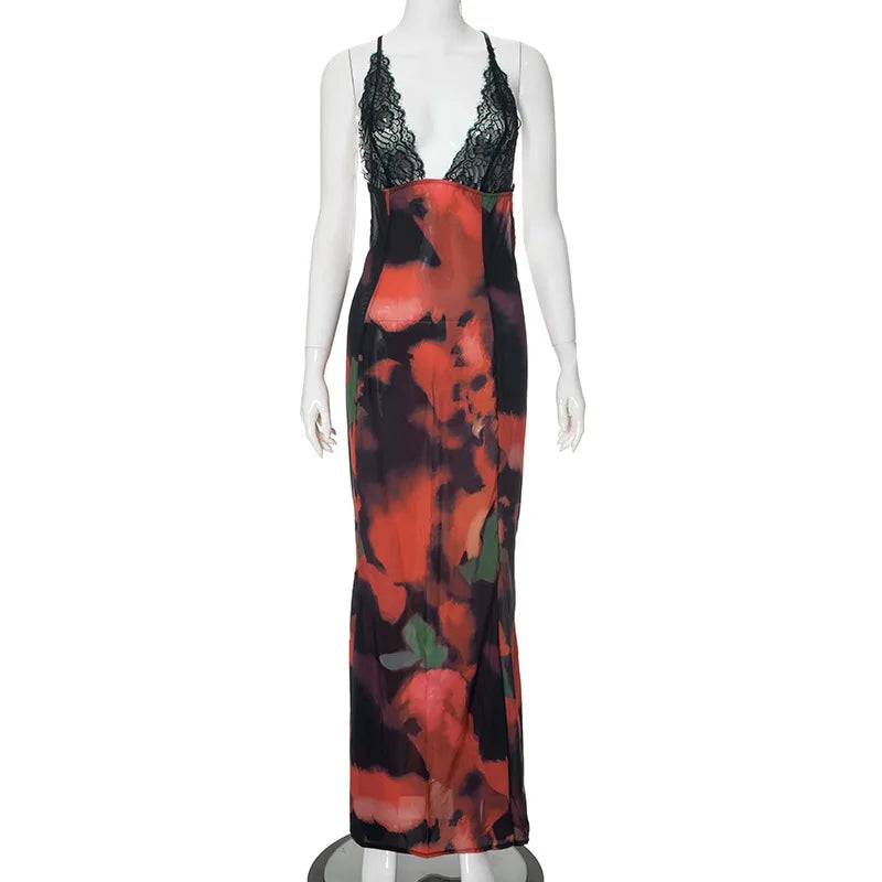 Elegant Floral Halter Maxi Gown