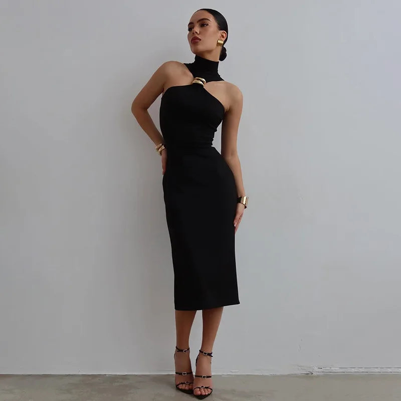 Sleek Noir Off-Shoulder Bodycon Dress