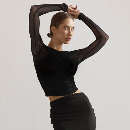 Luxe Sheer Cross Neck Mesh Top