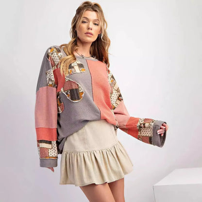 Colorblock Waffle Knit Hoodie