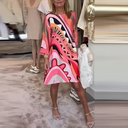 Patterned Long Sleeve A-Line Dress