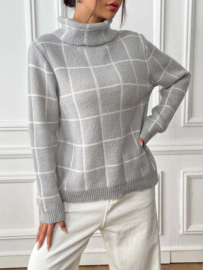 Plaid Muse Turtleneck Knit Sweater