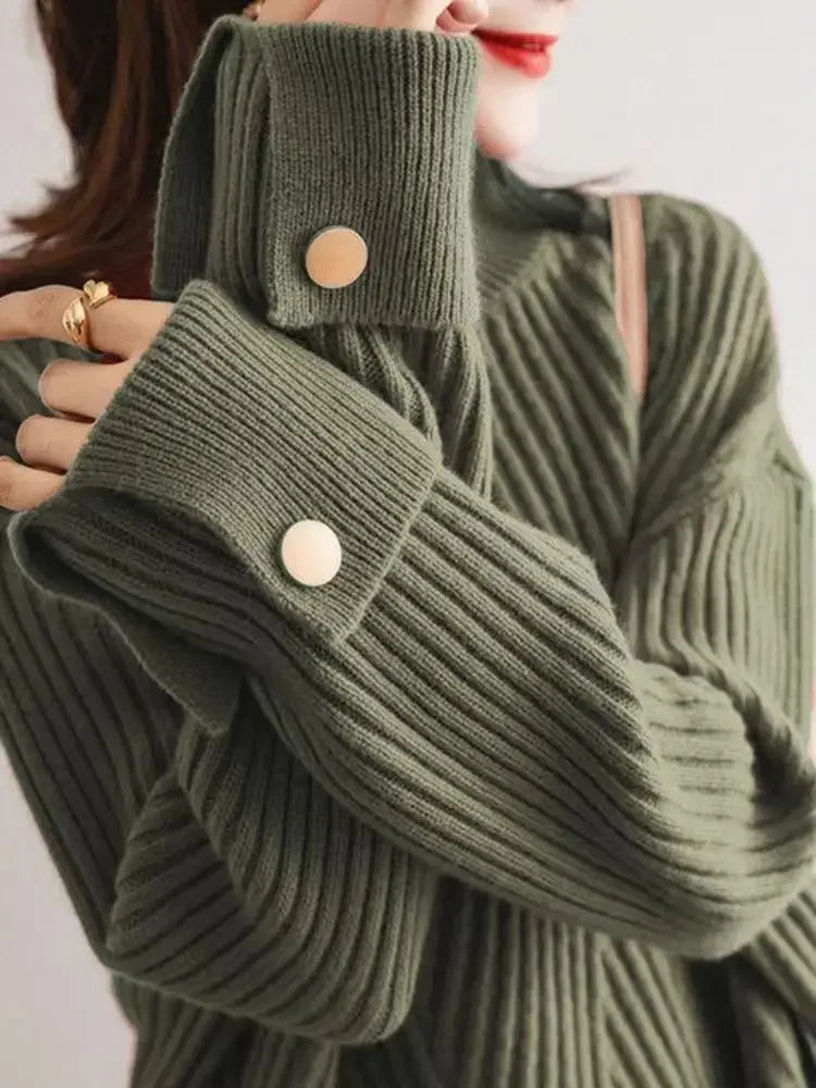 Stripe Aura Irregular Turtleneck Sweater