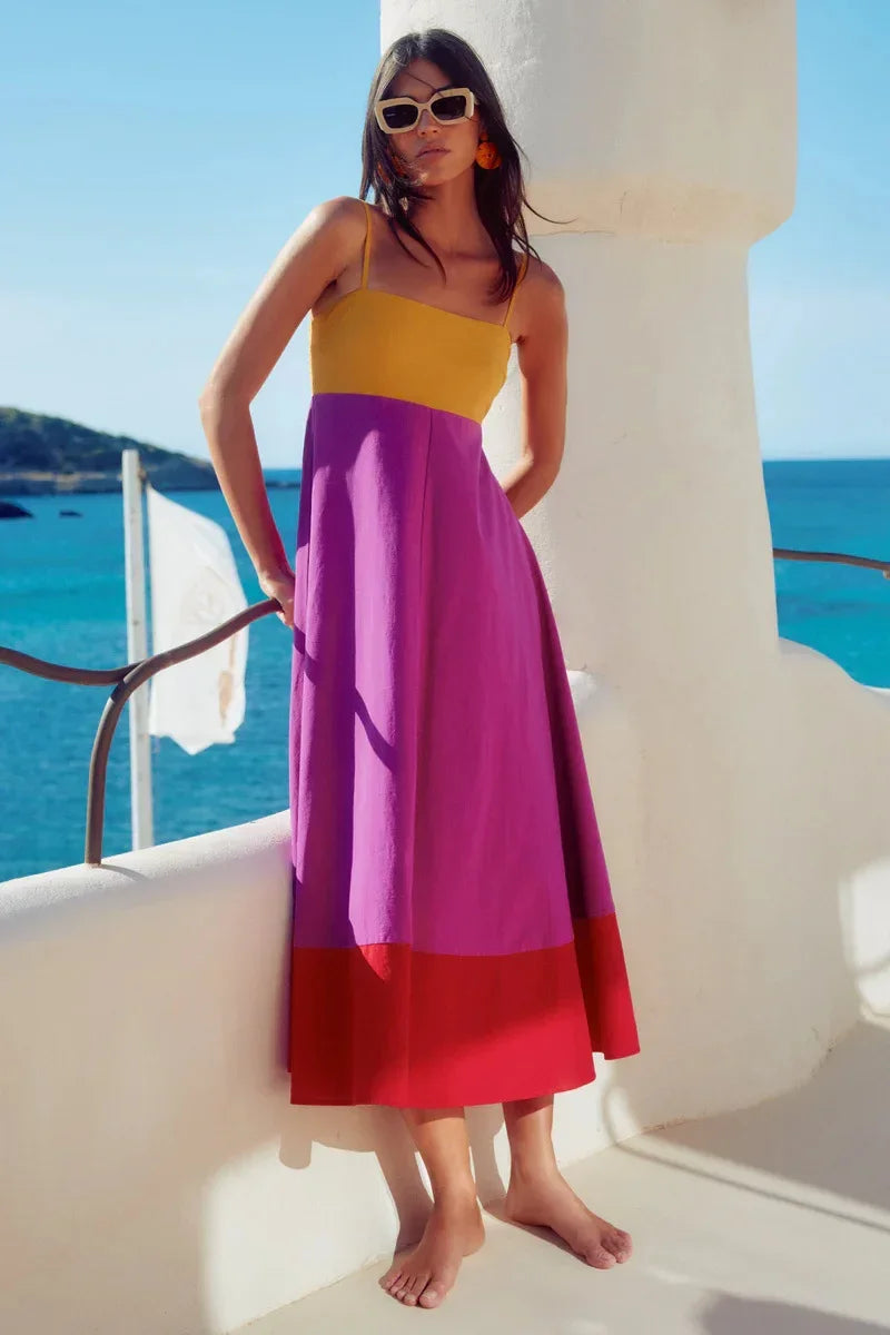 Seaside Glow Colorblock Suspender Dress