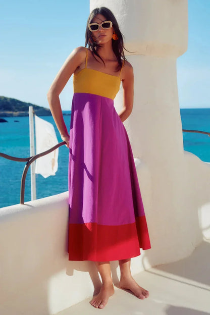 Seaside Glow Colorblock Suspender Dress