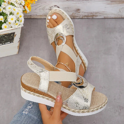 Snake Print Wedge Gladiator Sandals