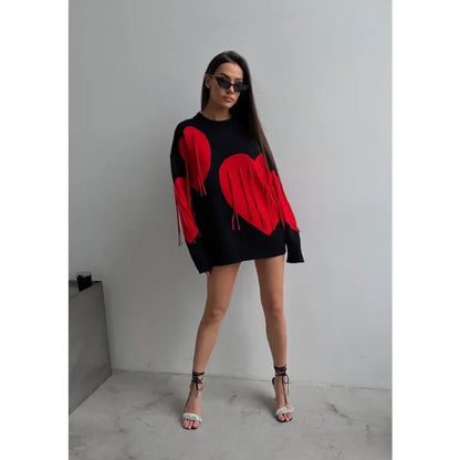 Playful Heart Tassel Sweater