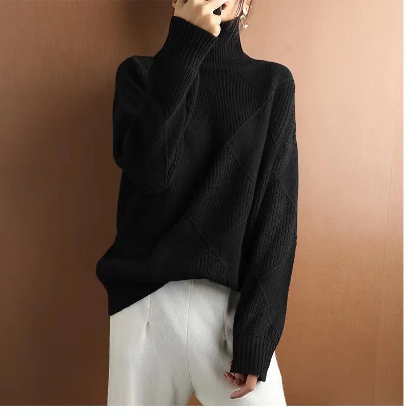 High Collar Sweater  Pure Color Diamond