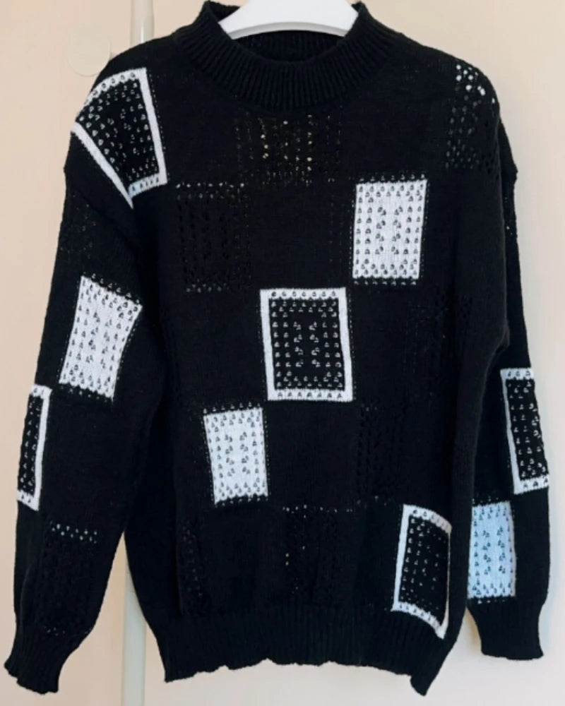 O-Neck Square Pattern Sweater