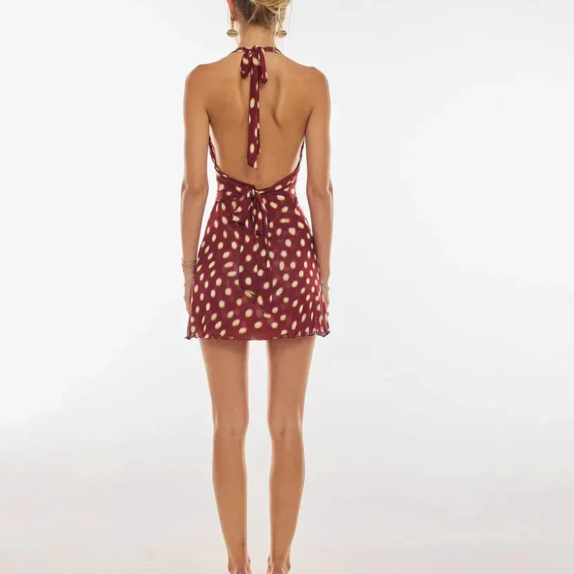 Polka Dot Deep V Mini Dress