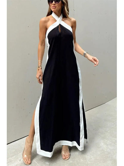 Vintage Breeze Backless Maxi Dress