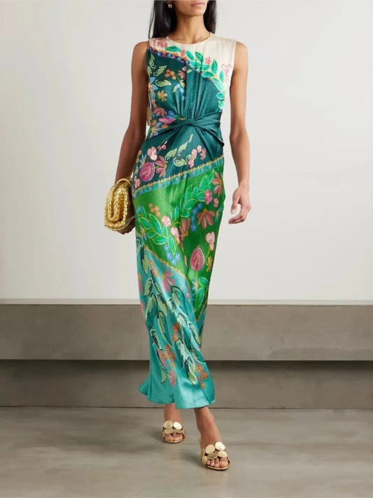 Twist Bloom Satin High Waist Dress