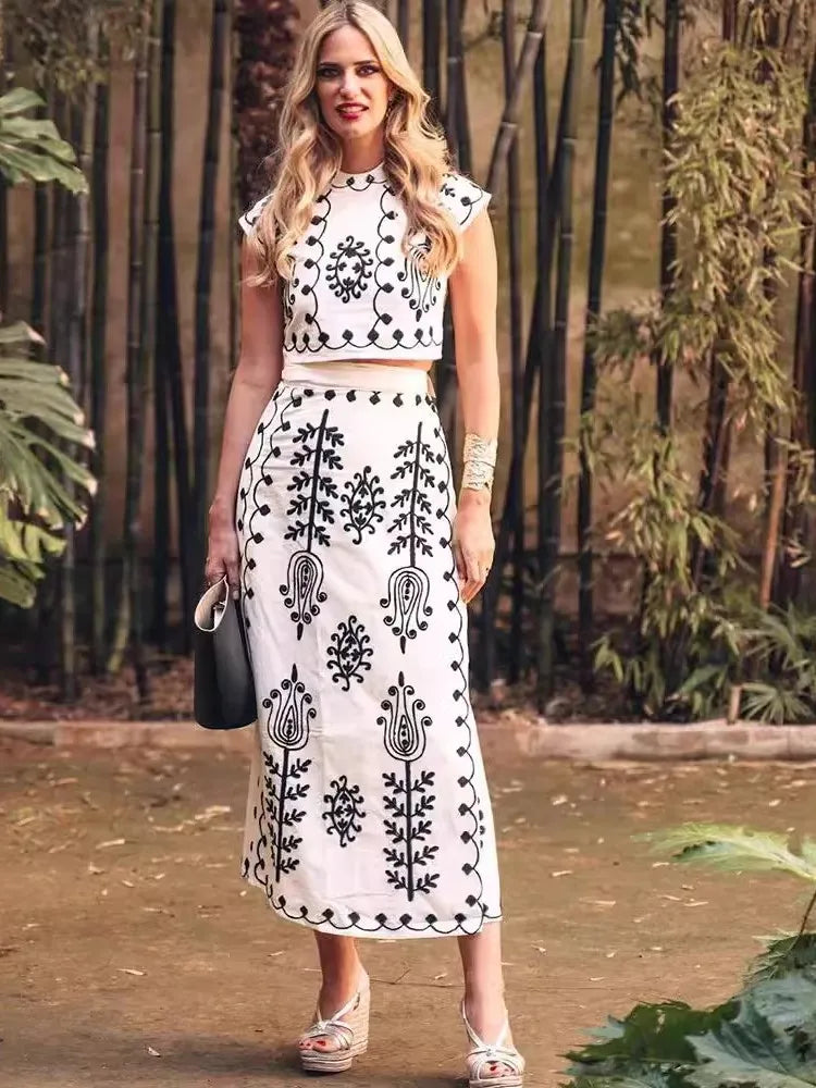 Boho Retro Print Skirt Set