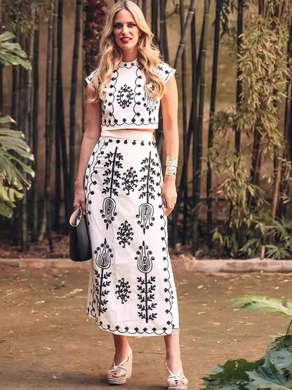 Boho Retro Print Skirt Set