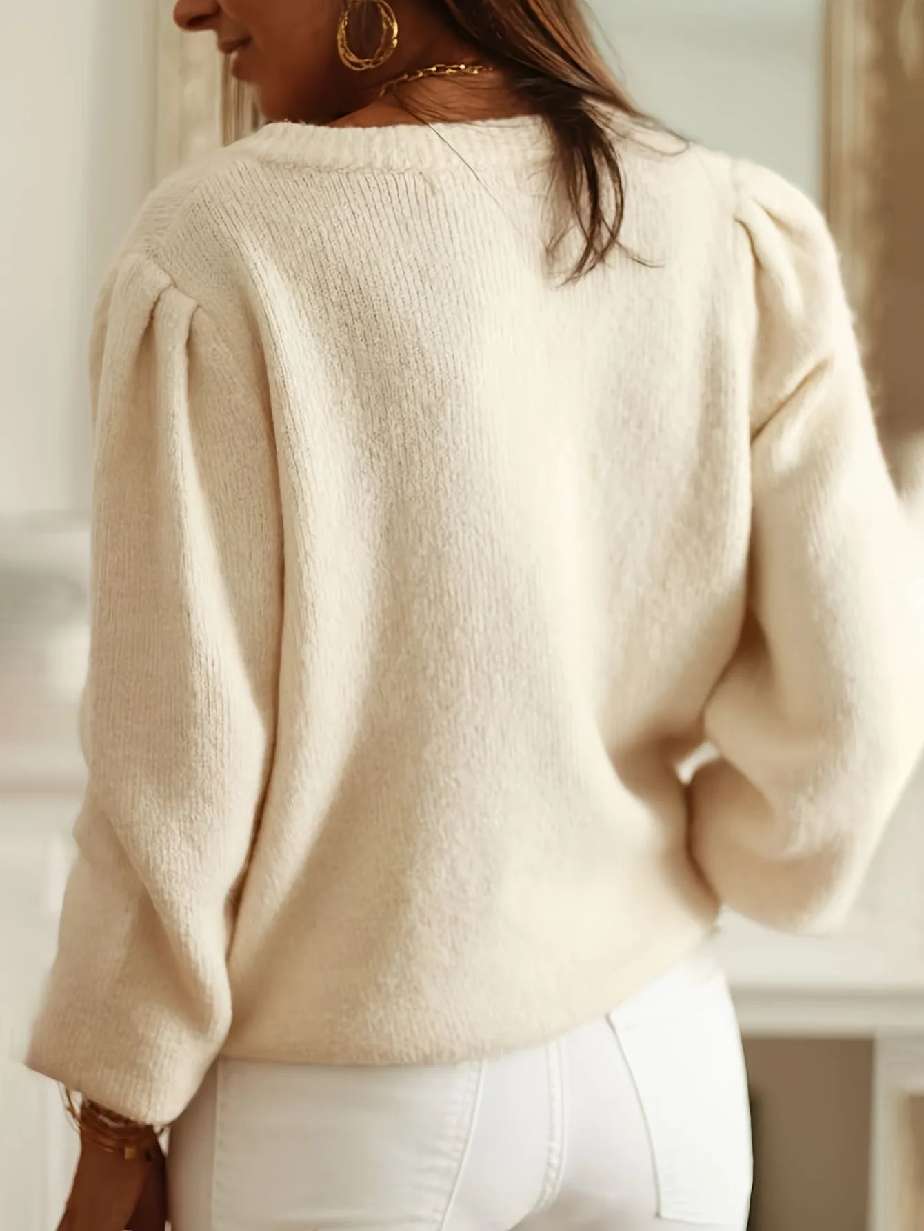 Elegant Hollow-Knit V-Neck Cardigan