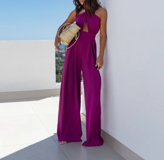 HalterGlow High-Waist Wide-Leg Jumpsuit