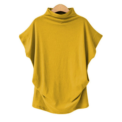 Soft Pleated Turtleneck Short Sleeve Top