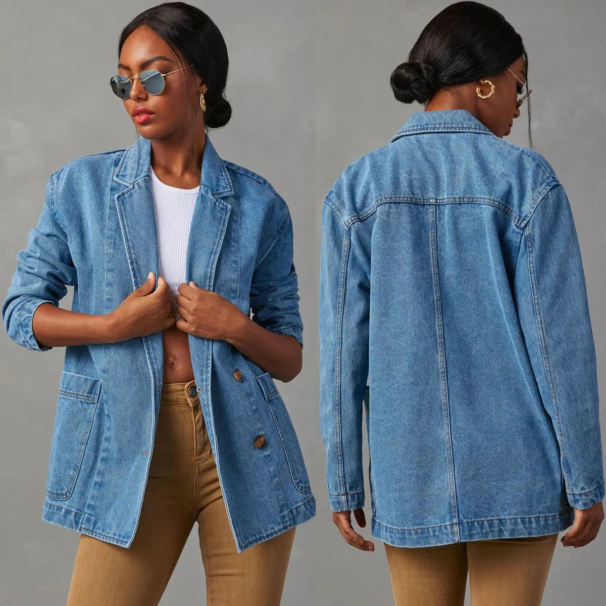 Vintage V Neck Denim Jacket