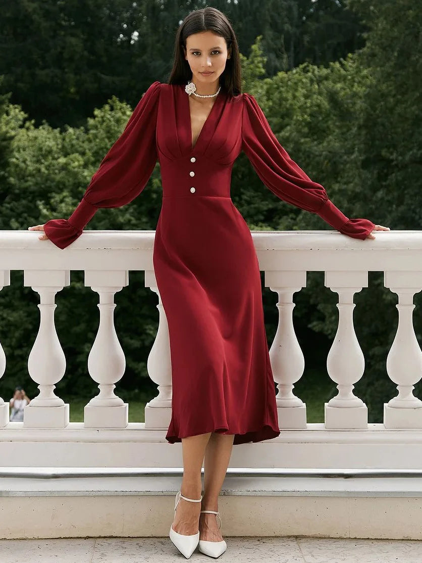 Sophisticated Slim V Neck Chiffon Dress