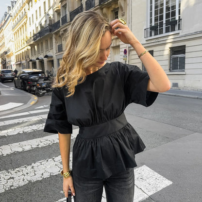 Chic Bow Backless Pleated Top