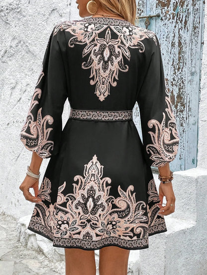 Golden Breeze V-Neck Tie Dress