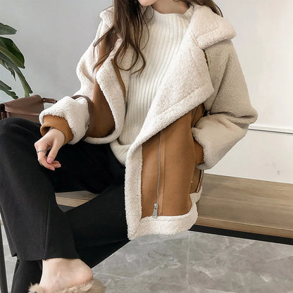 Patchwork Lambhair Crop Jacket