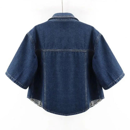 Indigo Muse Cropped Collar Denim Jacket