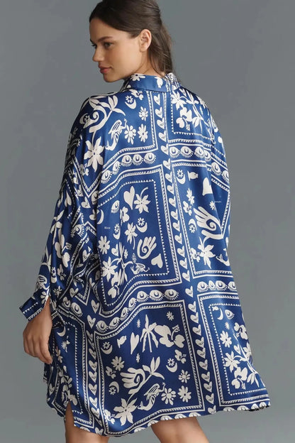 Chic Doodle Print Cardigan Dress
