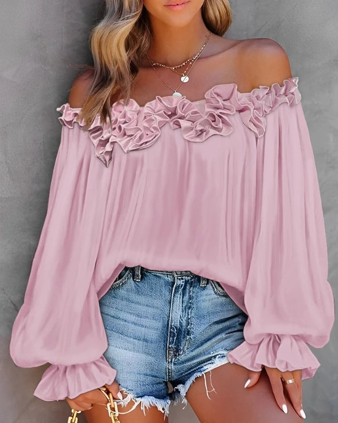 Ruffle Edge Long Sleeve Blouse