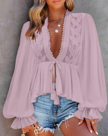 Ruffle Edge Long Sleeve Blouse