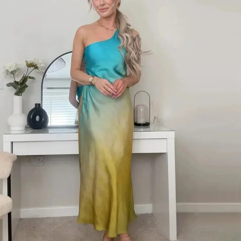 Twilight Glaze Asymmetric Satin Dress