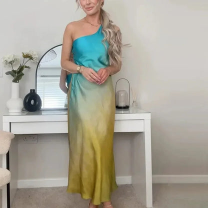 Twilight Glaze Asymmetric Satin Dress