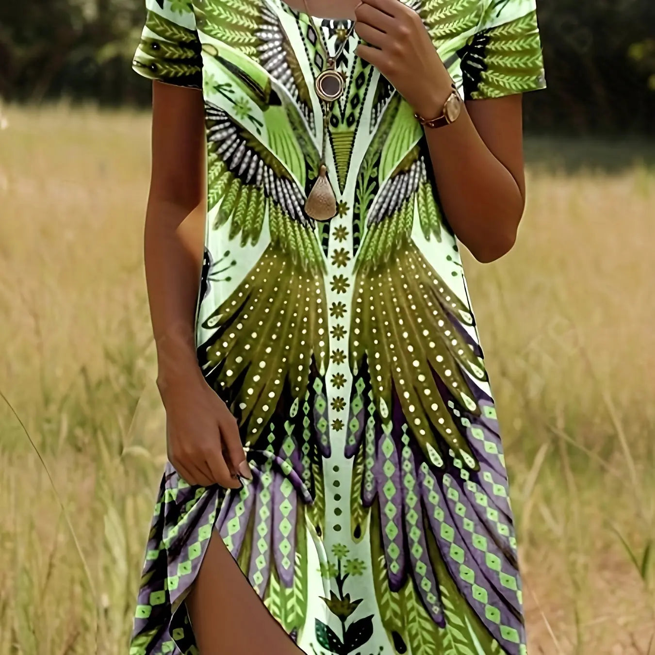 Floral Print Round Neck Summer Dress