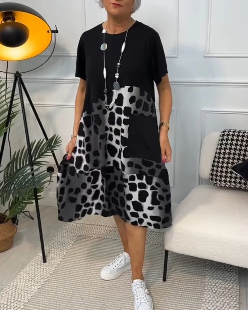 Leopard Print A-Line Midi Dress